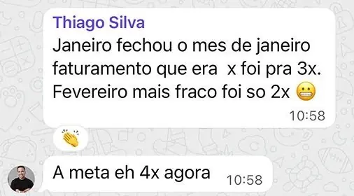 Mentorado conta que o faturamento de janeiro foi a 3 vezes o anterior e a meta agora é 4 vezes